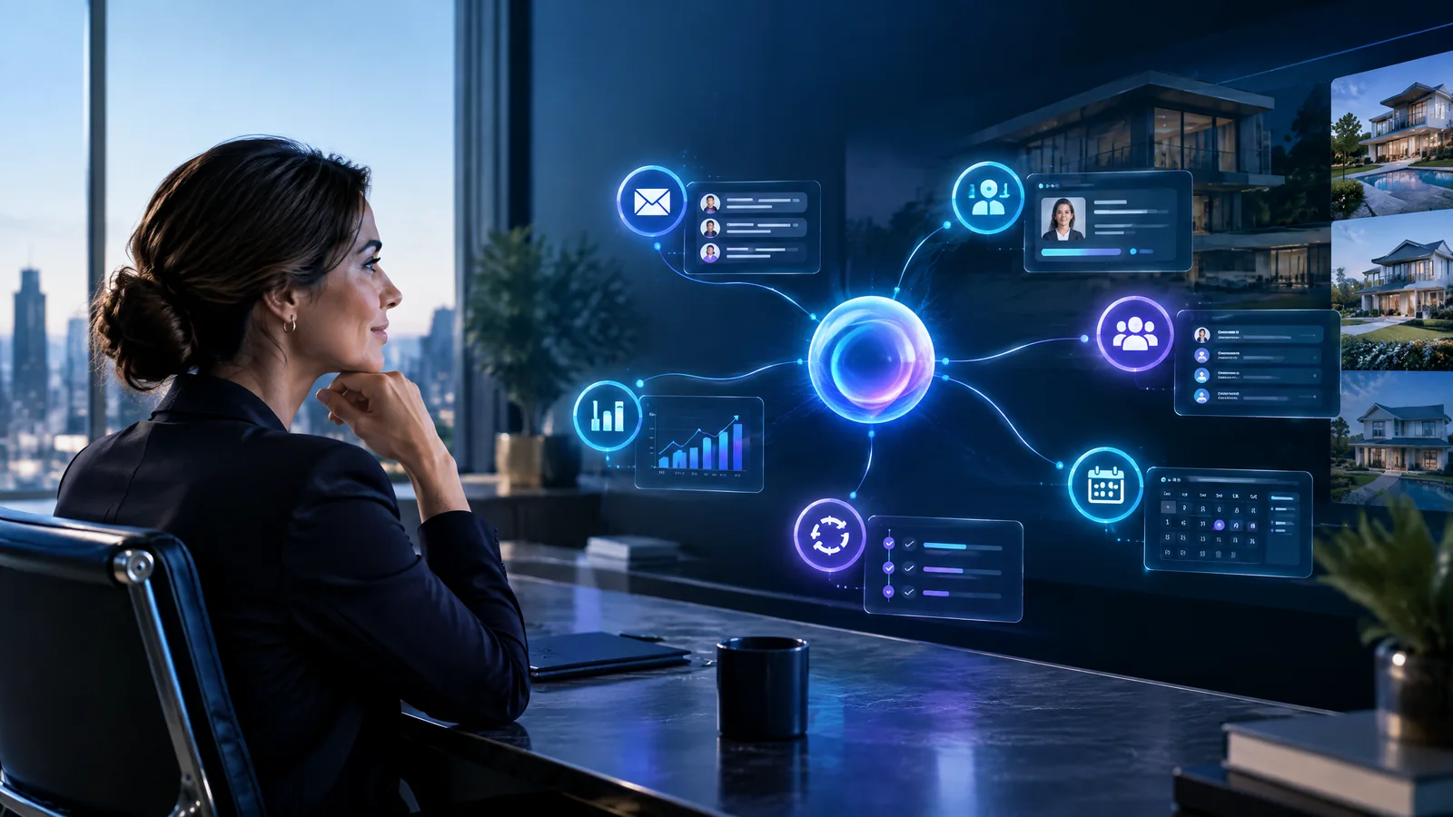 Real estate business owner comparing a personal AI assistant with a coordinated AI workforce for lead response and operations